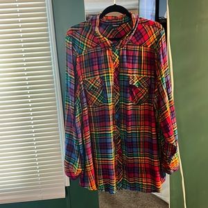 Rainbow plaid button down